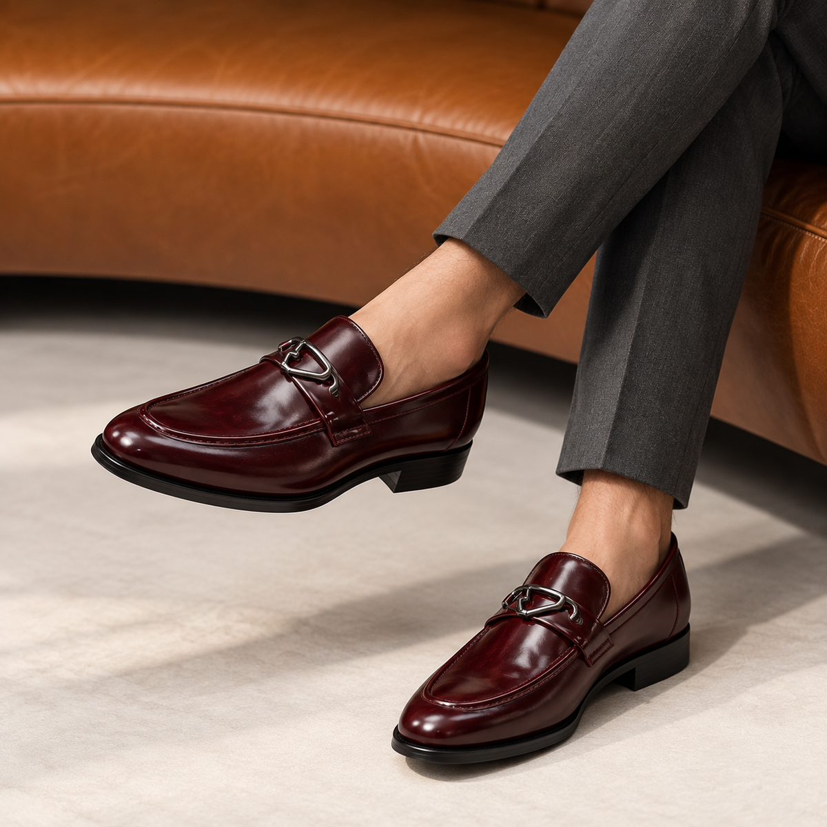 Handmade Men's Royal Burgundy Horsebit Loafers