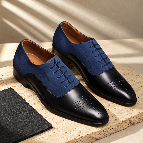 Black & Navy Two-Tone Cap-Toe Oxford Shoes